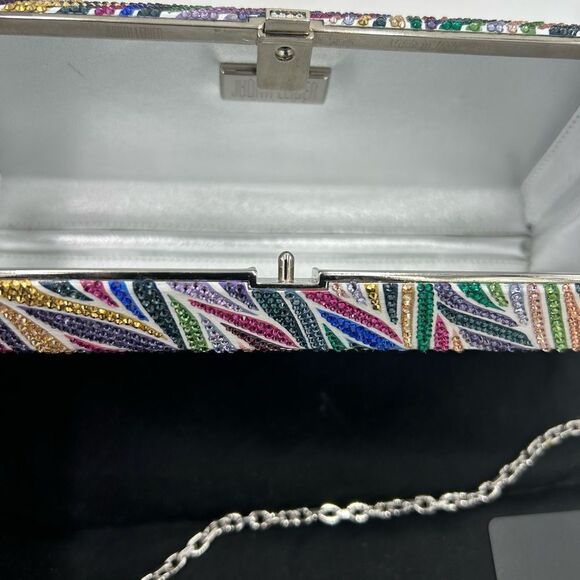 Women's Judith Lieber rectangular beach mural clutch bag detachable chain Italy - Picture 7 of 15